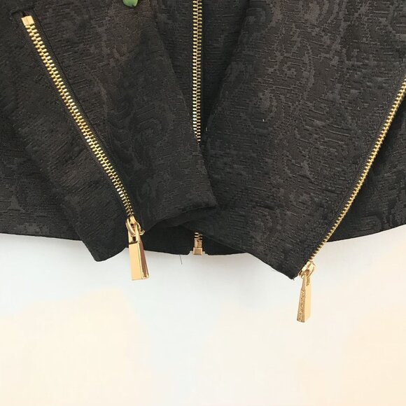 Black Jacquard Military Style Jacket Gold Button Zipper Vince Camuto Size M - Picture 6 of 13